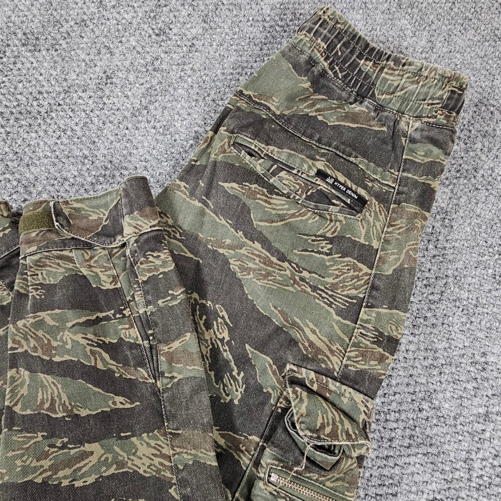 Hyper Denim Tiger Stripe Camo Cargo Jogger Pants Mens Medium Green Utility Zip